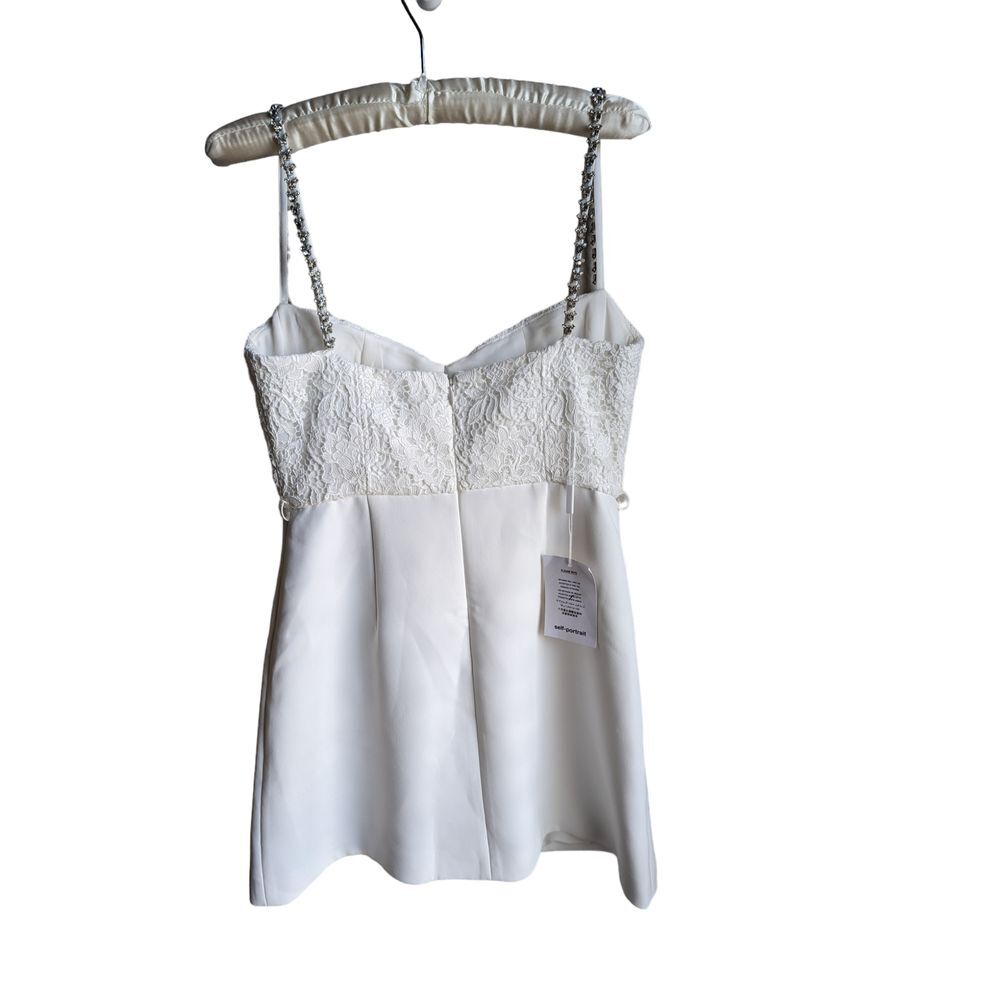 NWT Self Portrait Diamante accent white lace bodice mini dress size 6 - Picture 9 of 14